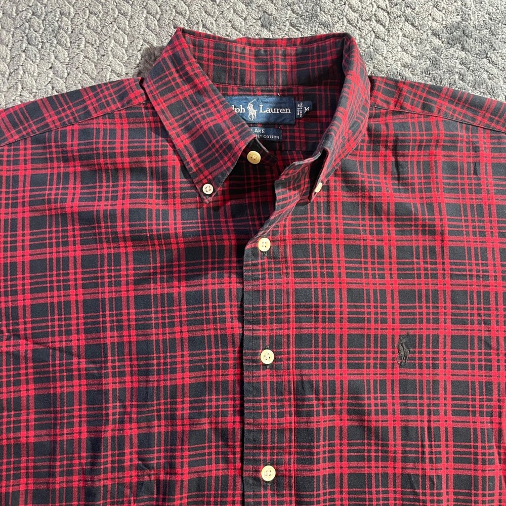 Ralph Lauren‎ Mens Blake Plaid Button Down Shirt Red Black Cotton Size M - Picture 2 of 10